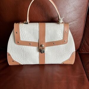 Elegant White and Tan Handbag
